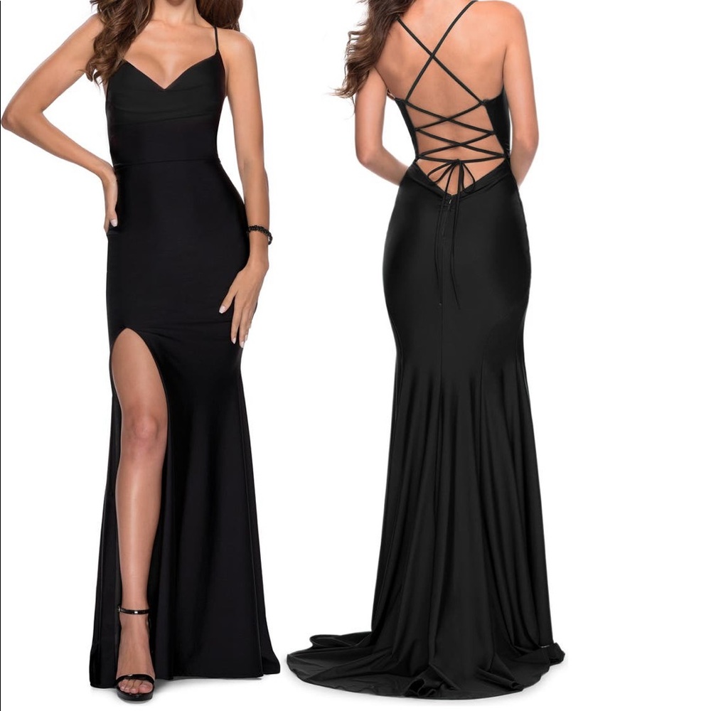 La Femme Black formal gown
